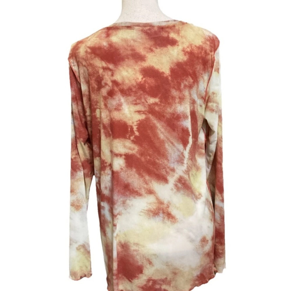 LOGO LAYERS By Lori GoldsteinTie-Dye Yellow Orange Mesh Long Sleeve Top Small - Picture 4 of 6